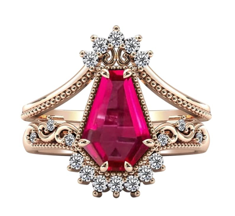 1.5Ct 11x7mm Unique Coffin Cut Red Ruby Wedding Engagement Signet Ring for Women