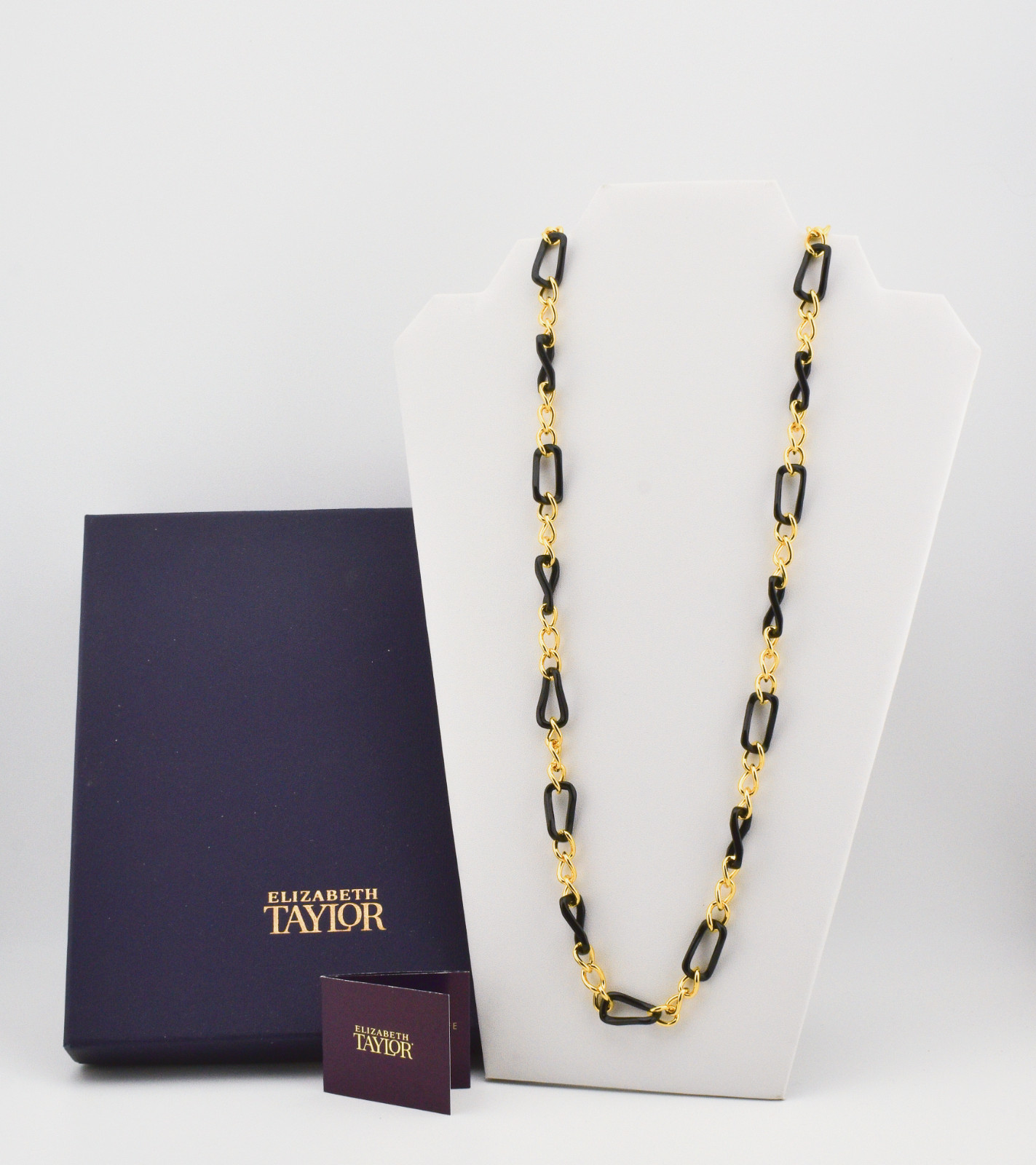 Elizabeth Taylor Black & Gold-Tone Statement 35in Chain Necklace With Box