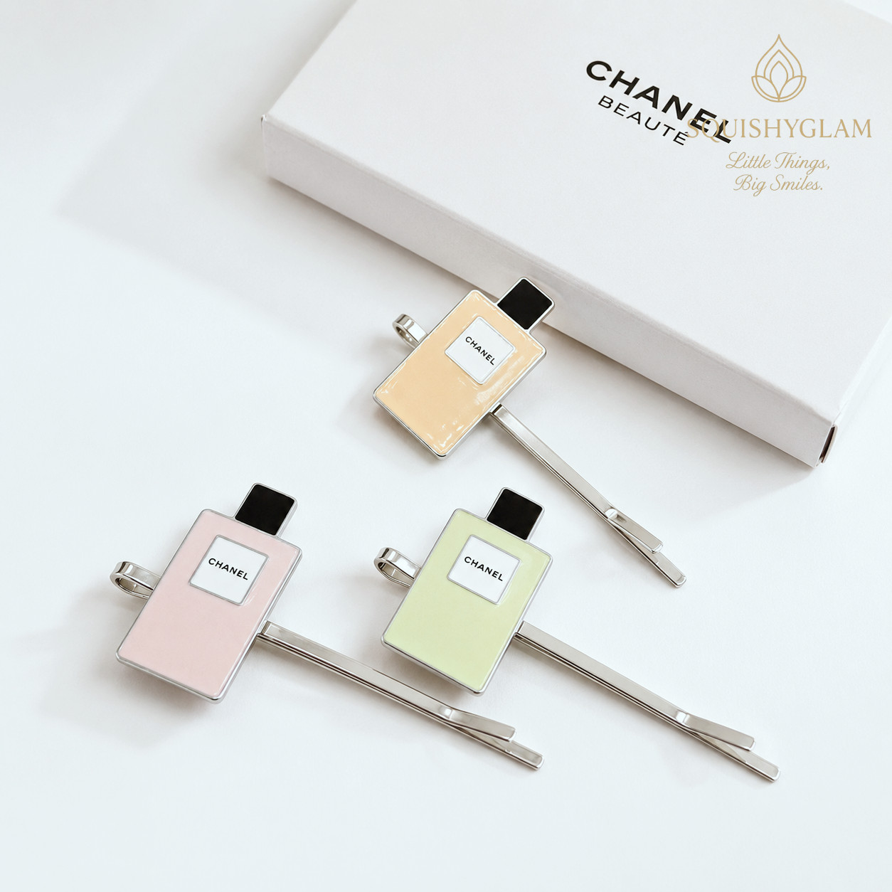 Chanel Beaute Perfume Bottle Bobby Pin Clip Set x3 GWP Green Pink Beige New