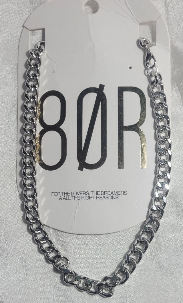 8 Other Reasons Rhodium Plated Hypoallergenic Silver Chain Necklace – 15″ – $48