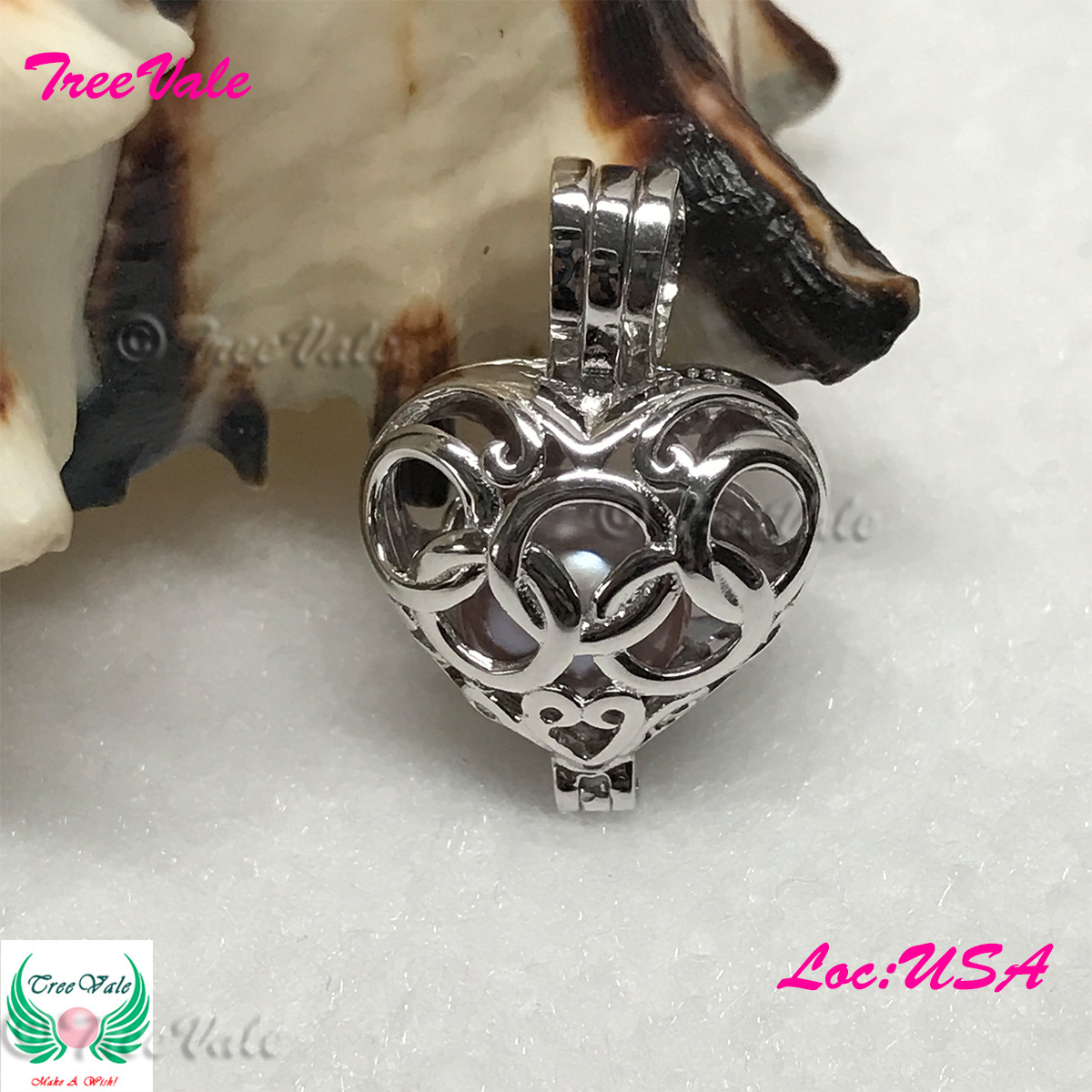 Dream Heart – Solid 925 Sterling Silver – Locket Pearl Cage Pendant – Hold 6-8mm
