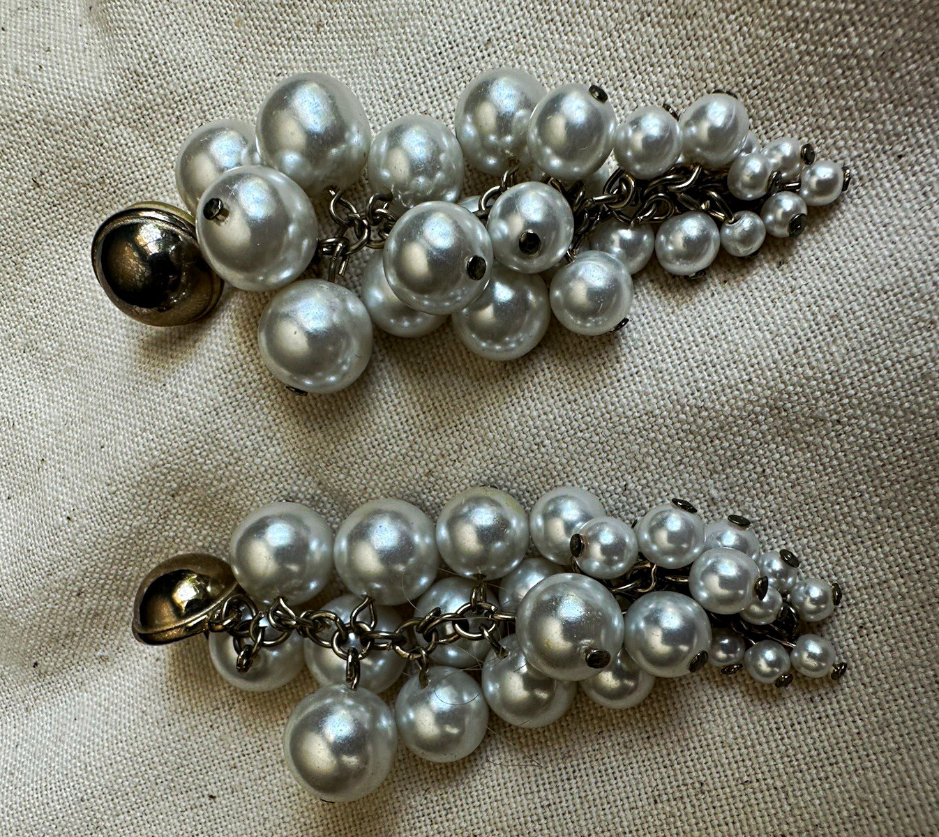 Gold Tone Faux Pearl Cluster Dangle/Drop Earrings White Round Post Closure Pair