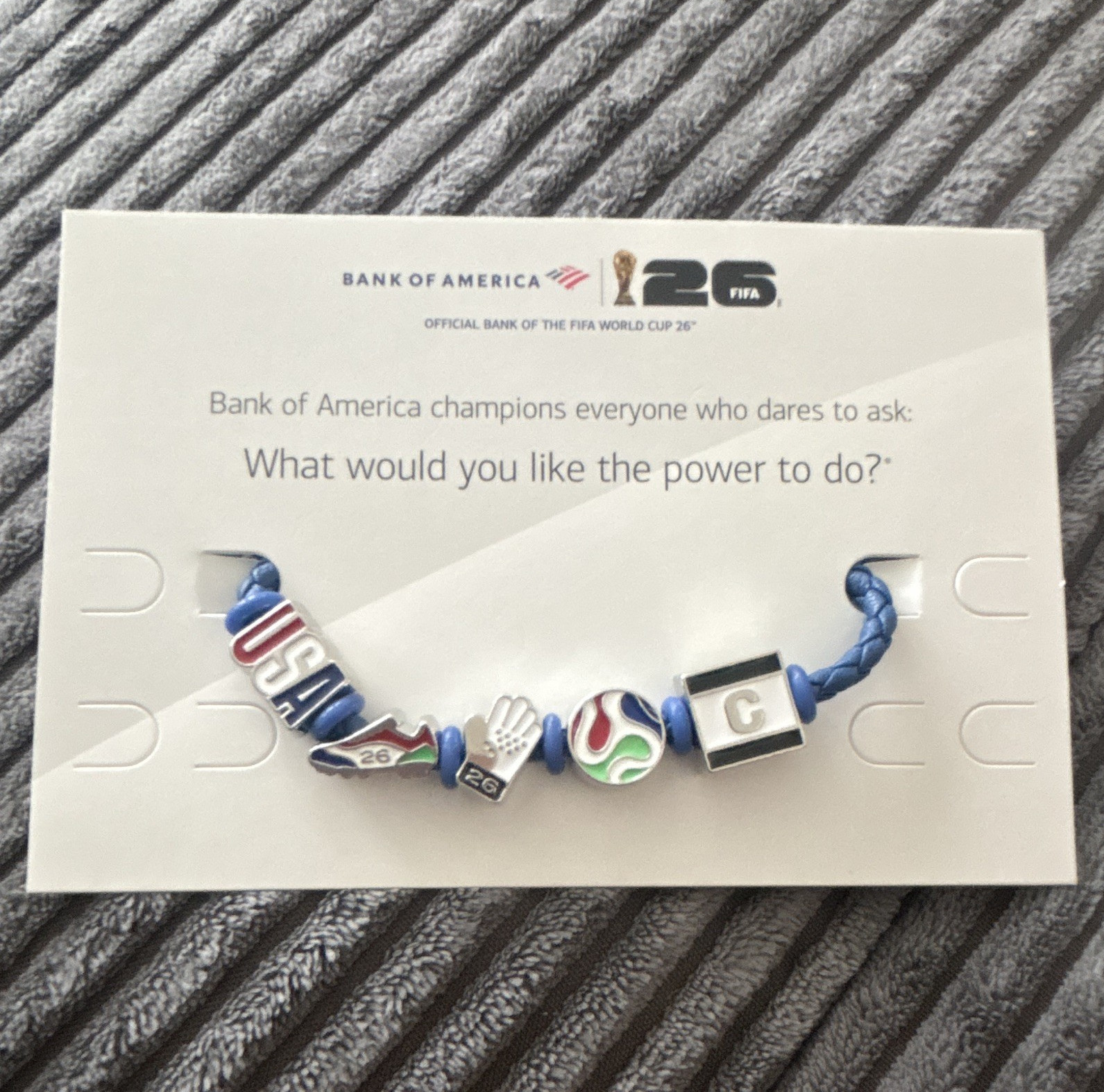 DC FIFA World Cup Bank of America Cord Charm Bead Bracelet, Blue Enamel