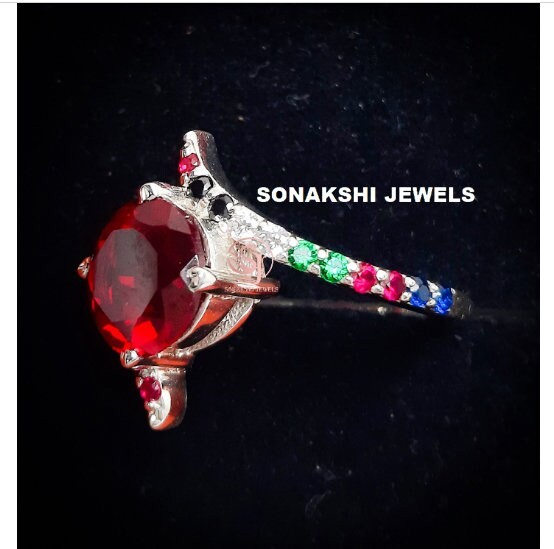 Handmade Design 925 Sterling Silver Red Cubic Zirconia Halo Ring