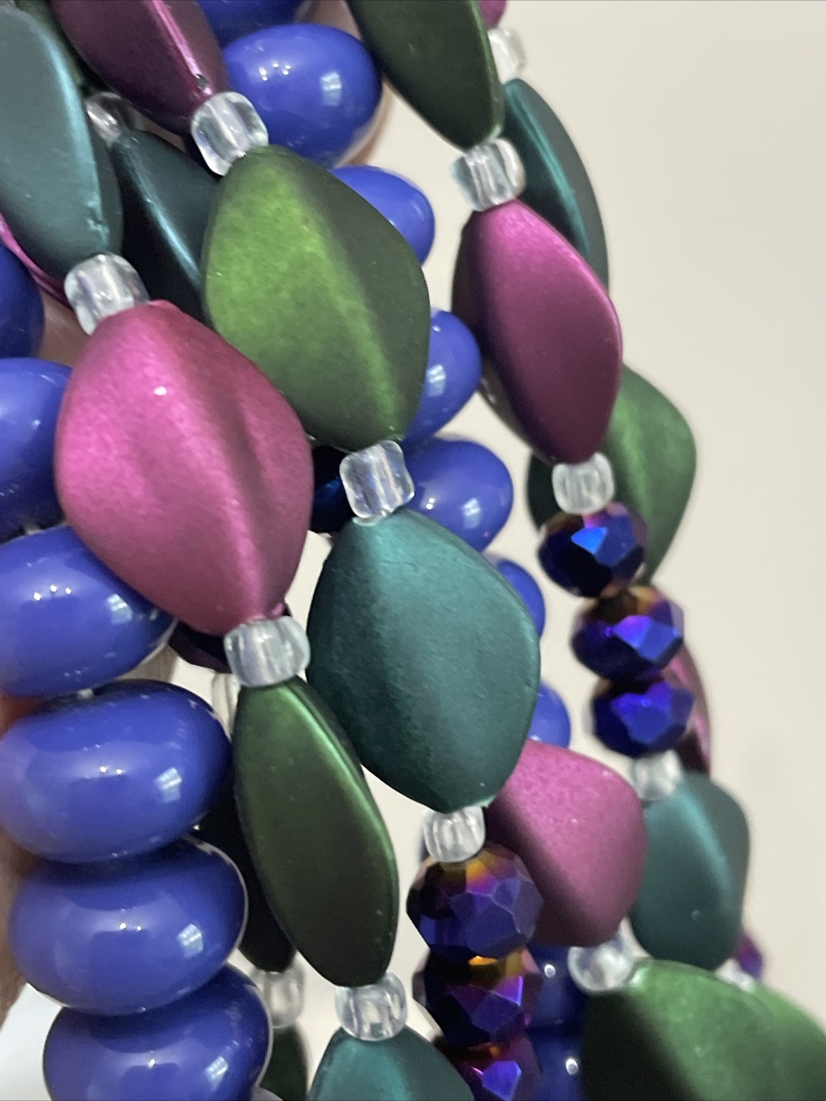 Lot Vintage Bead Necklaces Blue Purple Strands 18” – 28” Peacock Brilliance