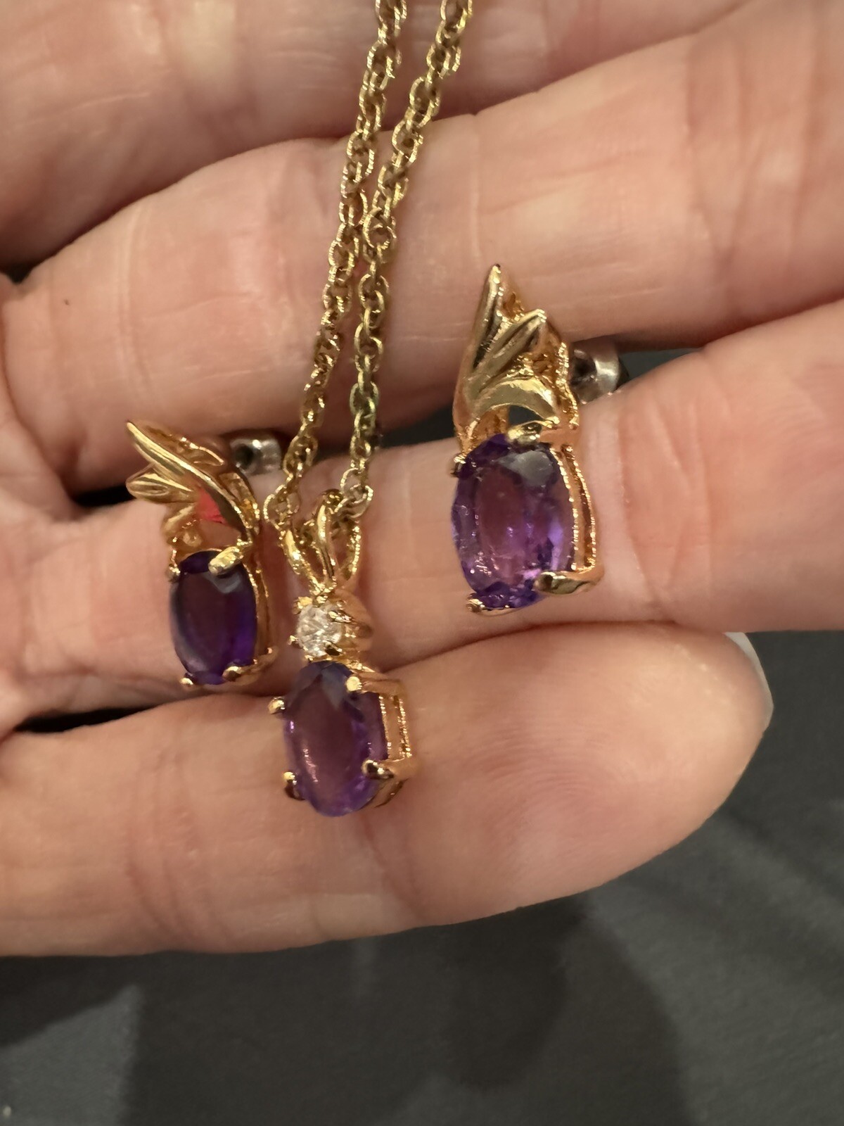 Gold Plated Amethyst Earring And Necklace Set