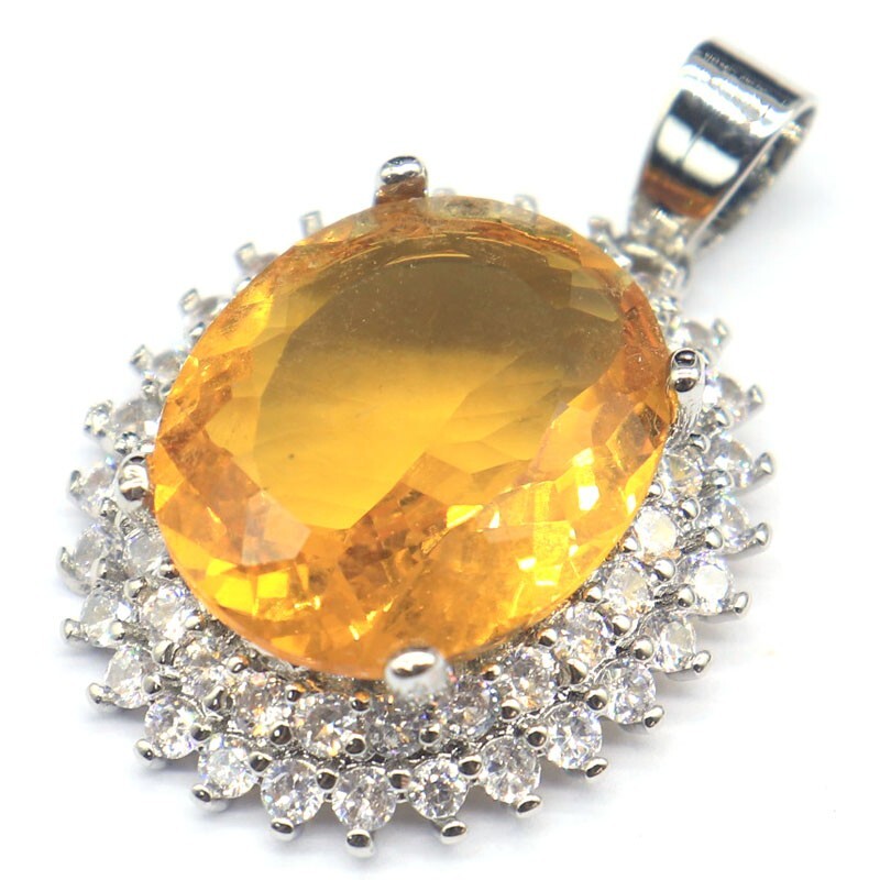 Buy 2 get 1 free Big Gemstone Golden Citrine CZ Women Daily Wear Silver Pendant