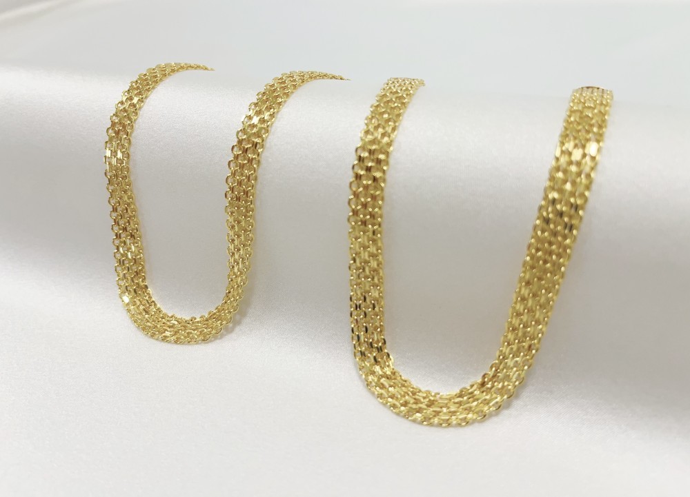 Solid 18K Yellow Gold Vintage Multi Layer Wide Necklace Chain 8mm 24in men/women