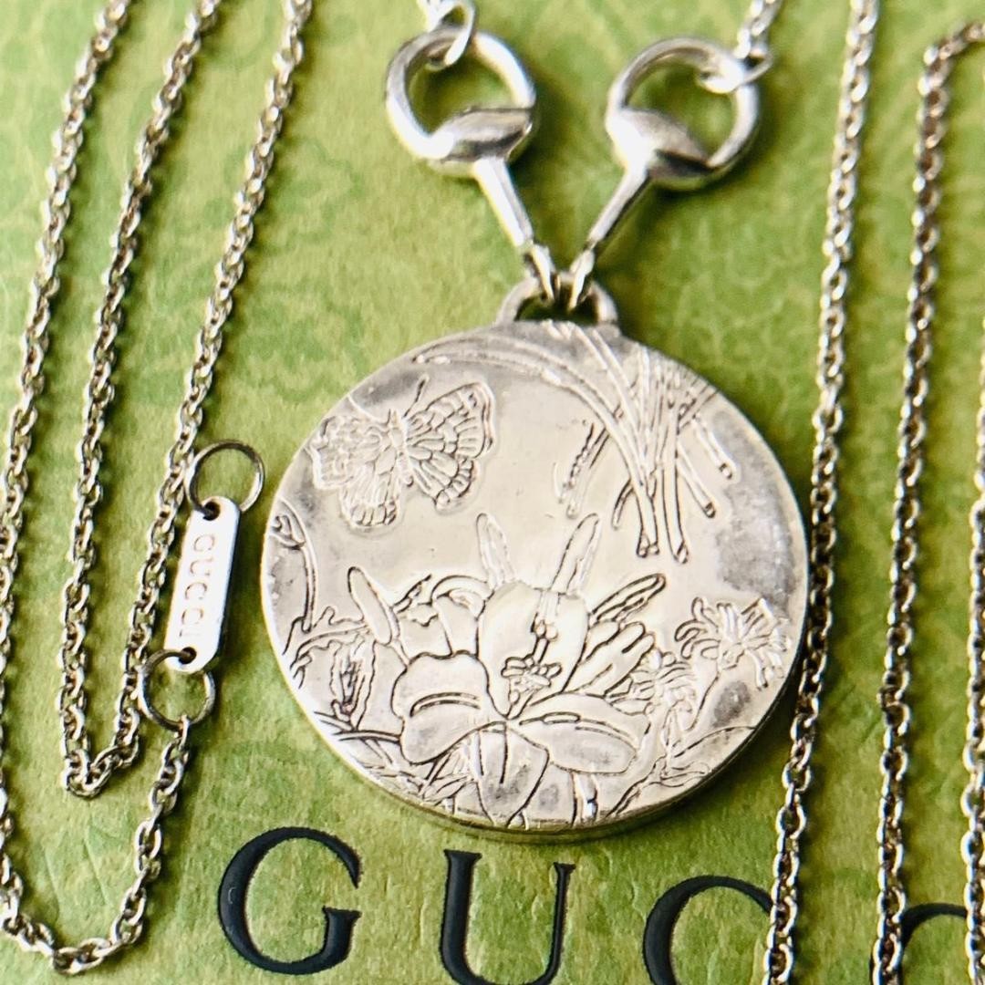 GUCCI Flora Coin Necklace Silver925 Horsebit 45.0 cm / 17.7 in w/Box from Japan
