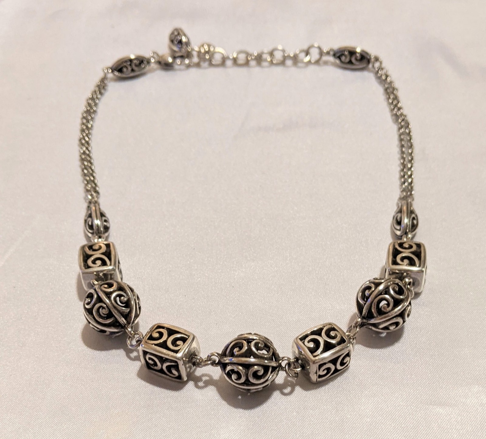 Brighton Treasures Necklace Silver Plated Round and Square Beads 16-18″ EUC