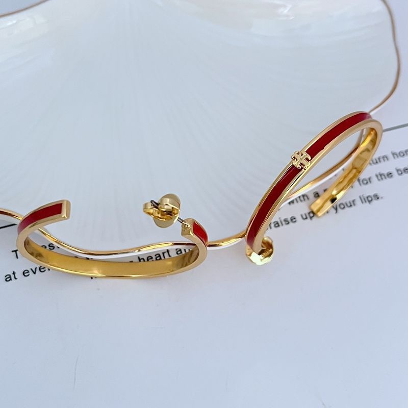 New Burch KIRA ENAMEL HOOP Earrings Red Gold Logo with Jewelry Pouch Size:4.3cm