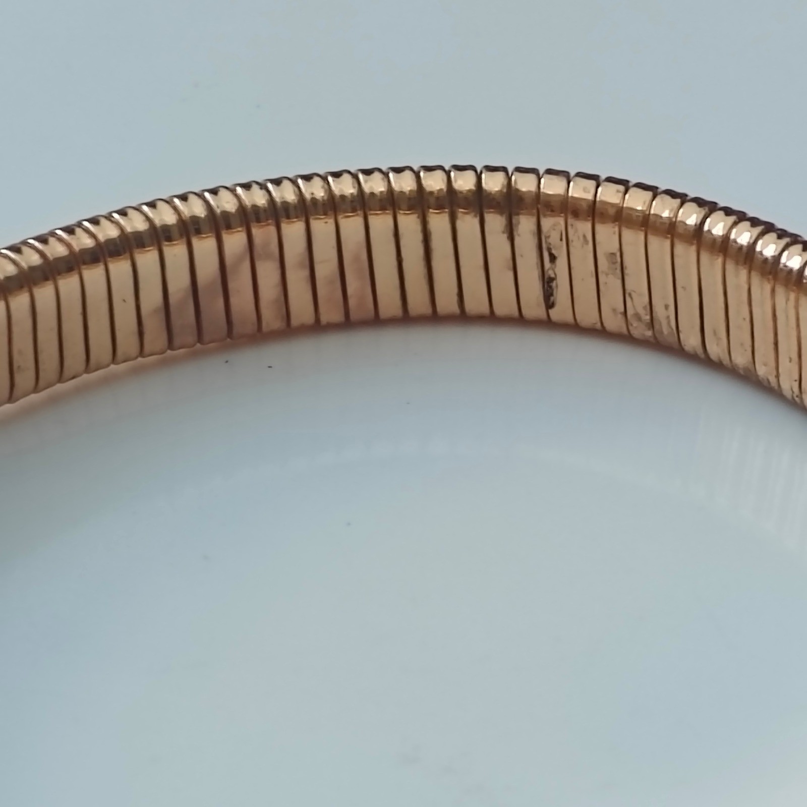 Rose Gold Tone Tubogas Gaspipe Stretch Bracelet Flexible Ribbed Modernist Cuff
