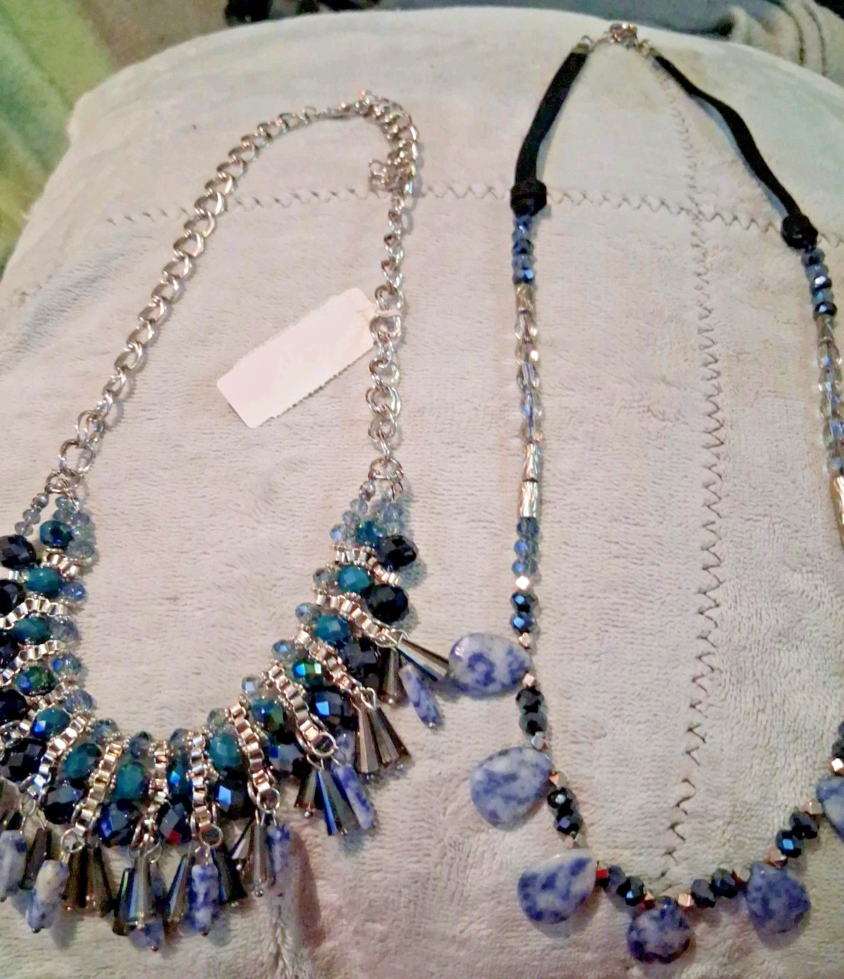 NWT NY & Co C 1946 Blue Statement Necklace Set Fringe Bib Teardrop Bead Lot 2pc