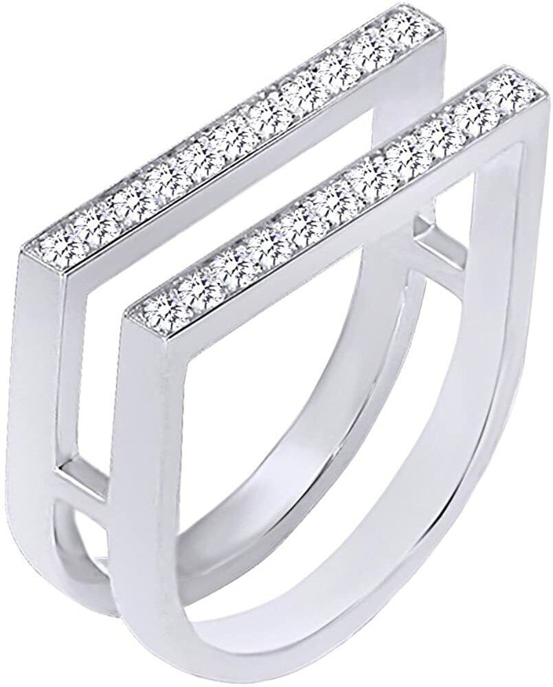 Simulated Diamond Two Layer Classic Band Ring 14K Gold Plated Sterling