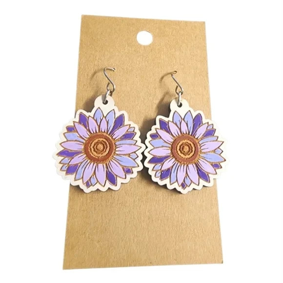 Violet Bloom Radiance Wood Drop Earrings