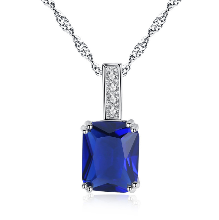 White Gold Square Pink Purple Blue Crystal CZ Pendant Necklace 18″ Chain Box S1