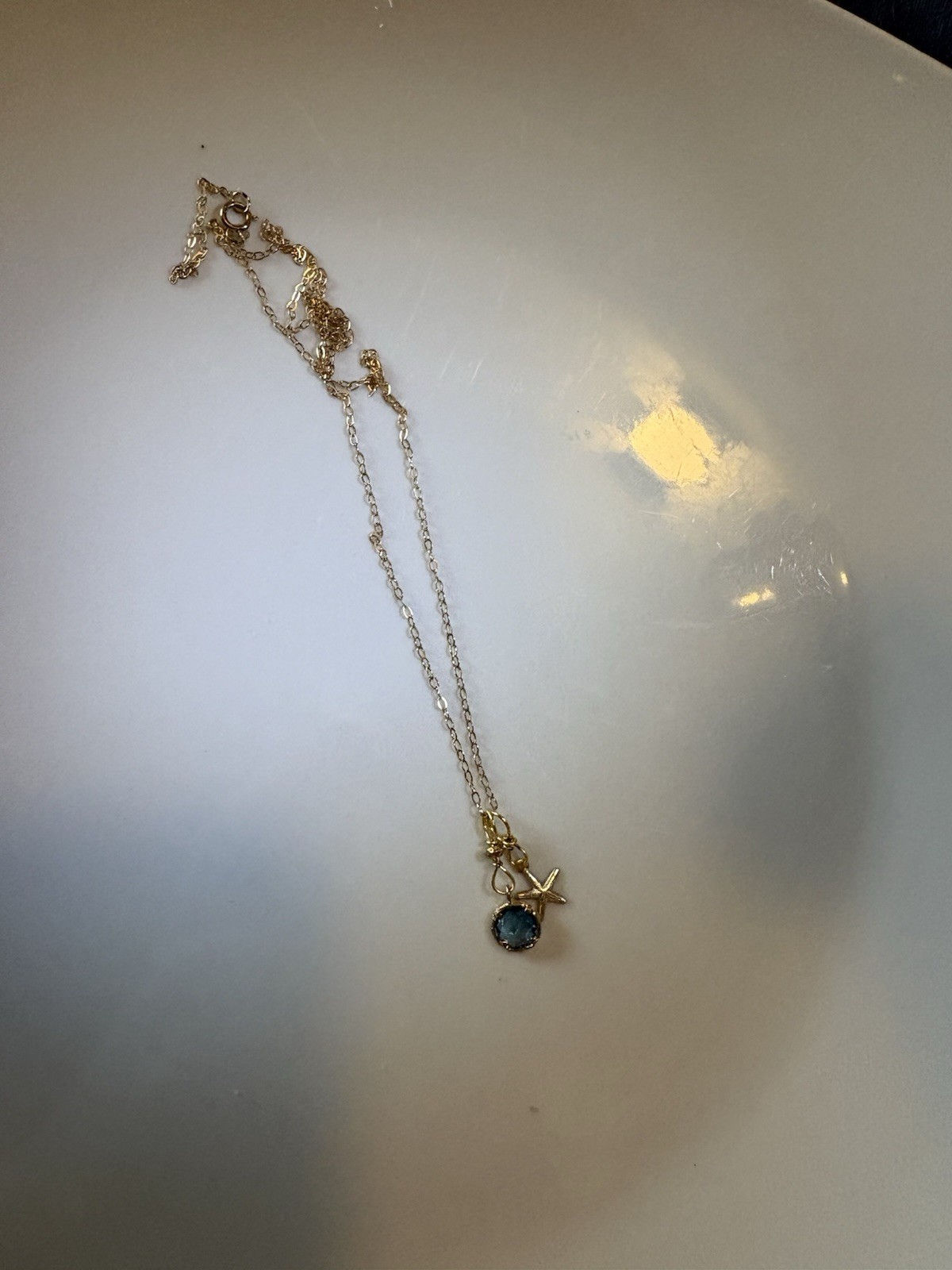 14K Gold Filled Blue Gemstone Starfish Charm Necklace Coastal Beach Jewelry