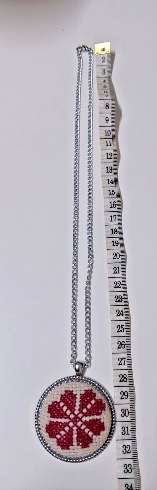 Handmade Cross Stitch Aida Fabric Pendant Necklace Stainless Steel Chain