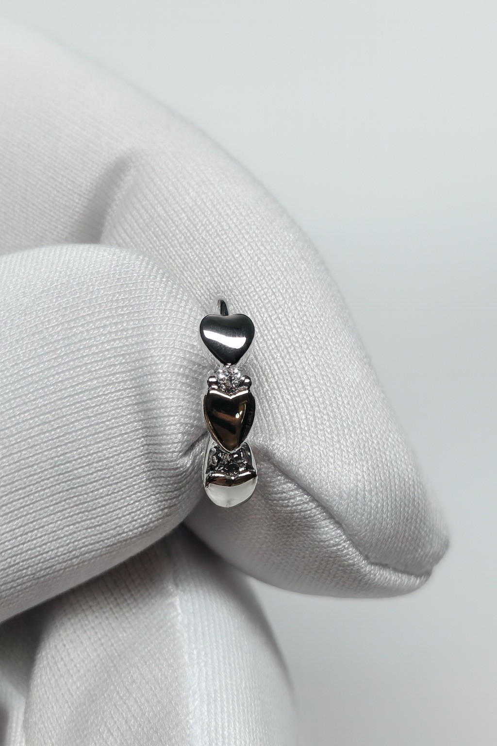 Silver Plated Heart Shape Small Hoop Earrings With Cubic Zirconia Unisex, Women