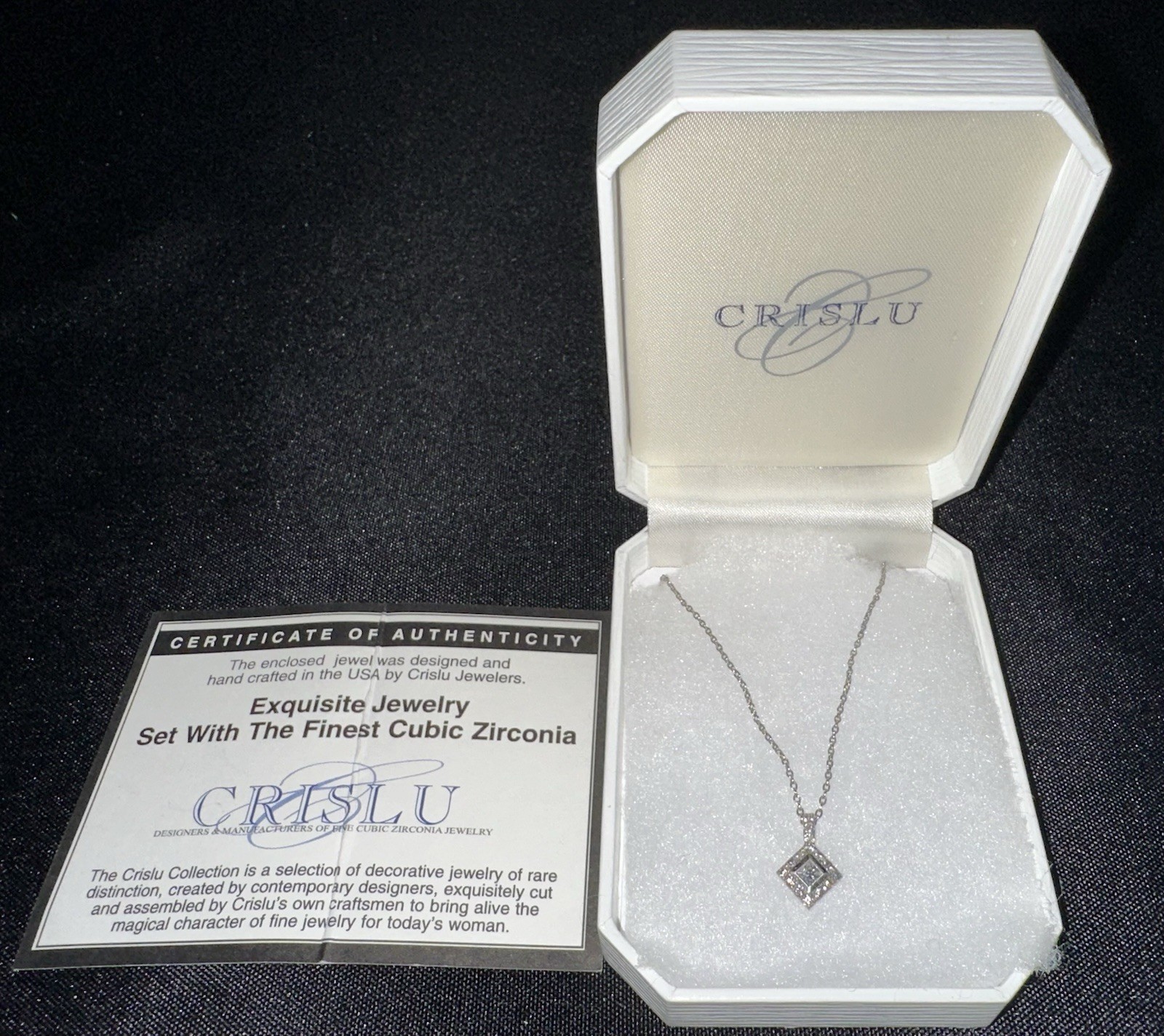 CRISLU Sterling Silver 925 & .48ct CZ Pave Pendant Necklace w/ COA & Box