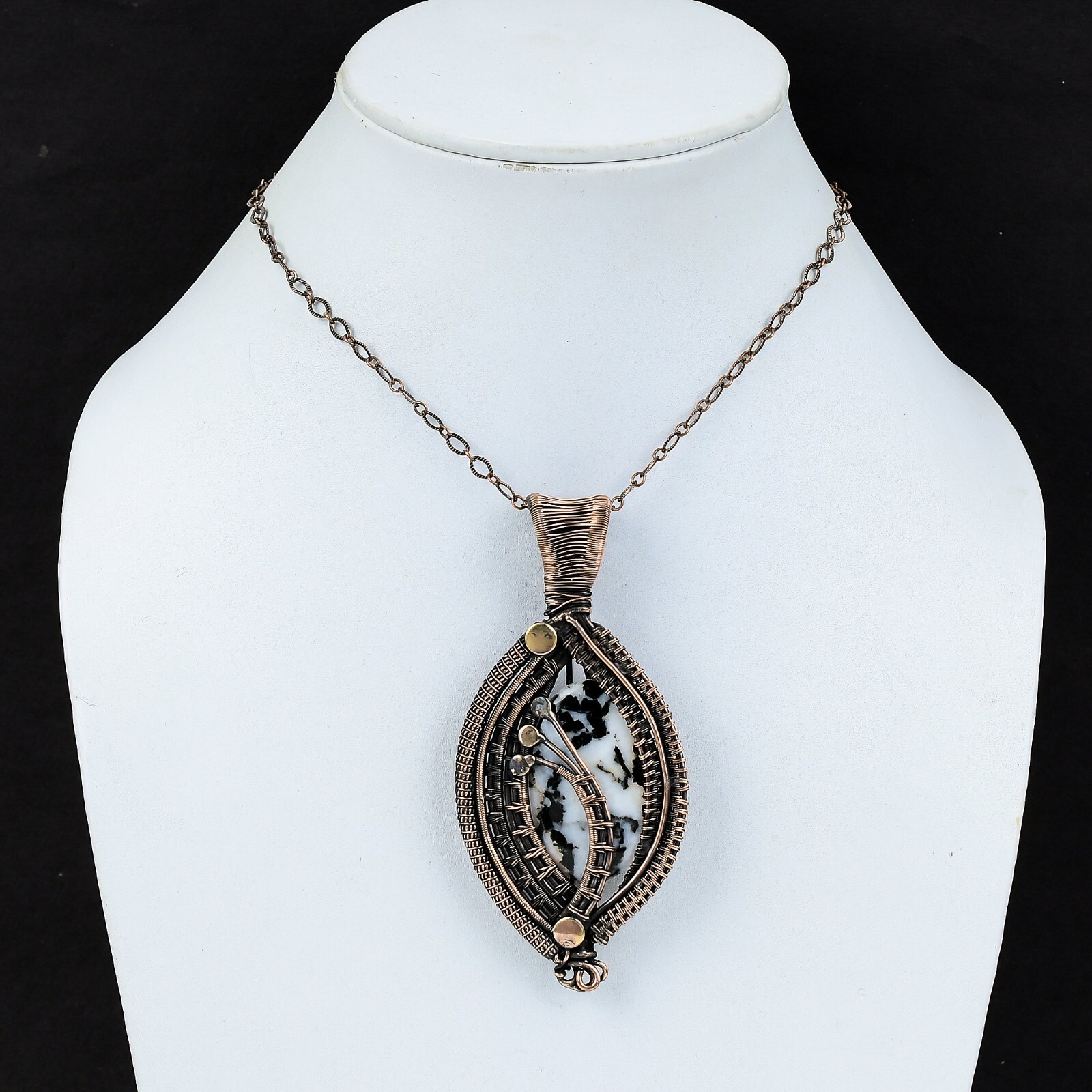 White Buffalo Turquoise Jewelry Copper Love Gift Wire Wrapped Pendant 3.74″