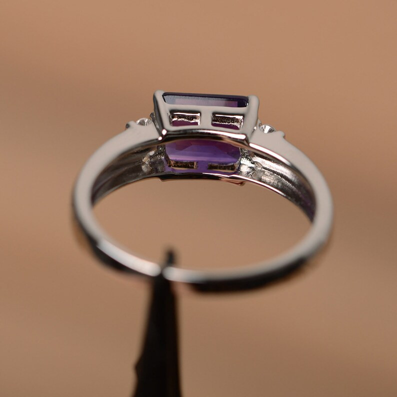 2.58 Ct Emerald Cut Simulated Amethyst 14k White Gold Plated Unique Wedding Ring