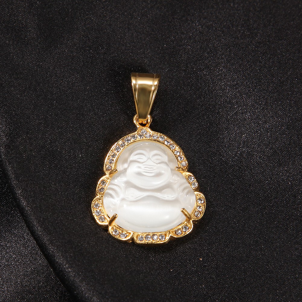Hip Hop Stainless Steel Maitreya Buddha Pendant Necklace with Rhinestone Jewelry