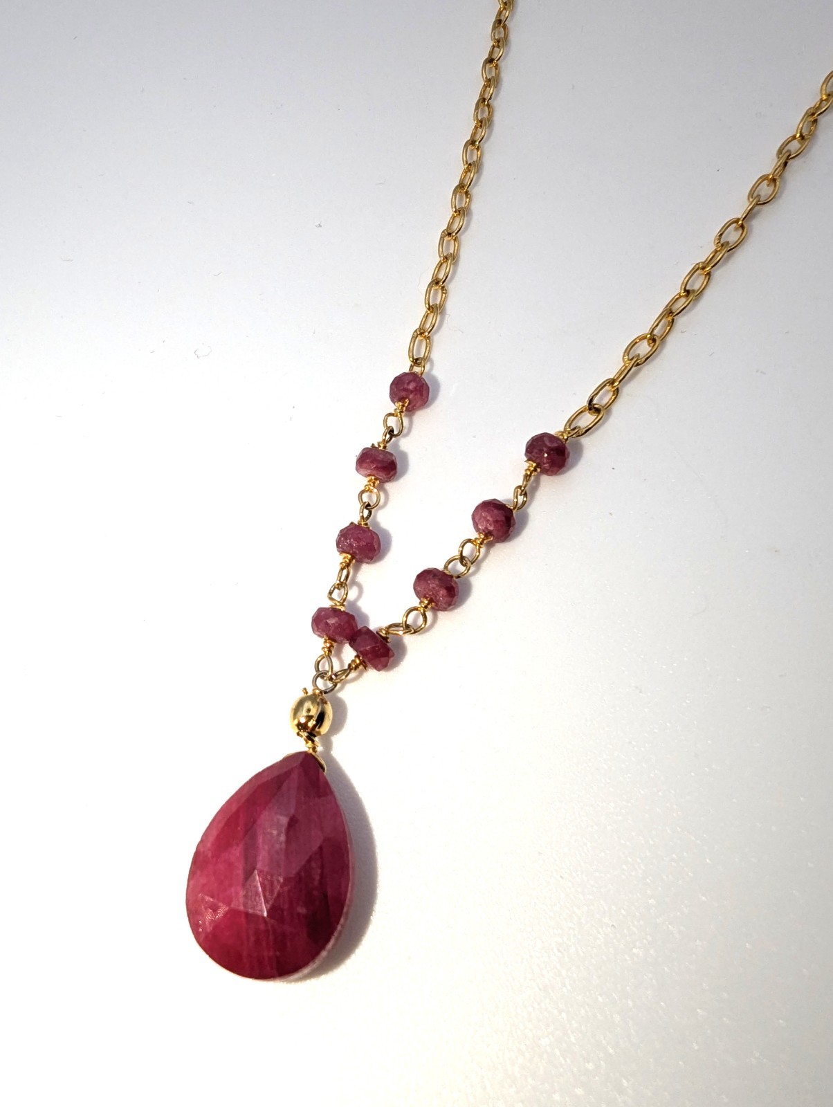 Faceted Ruby Gold Filled Necklace, Adjustable 18″