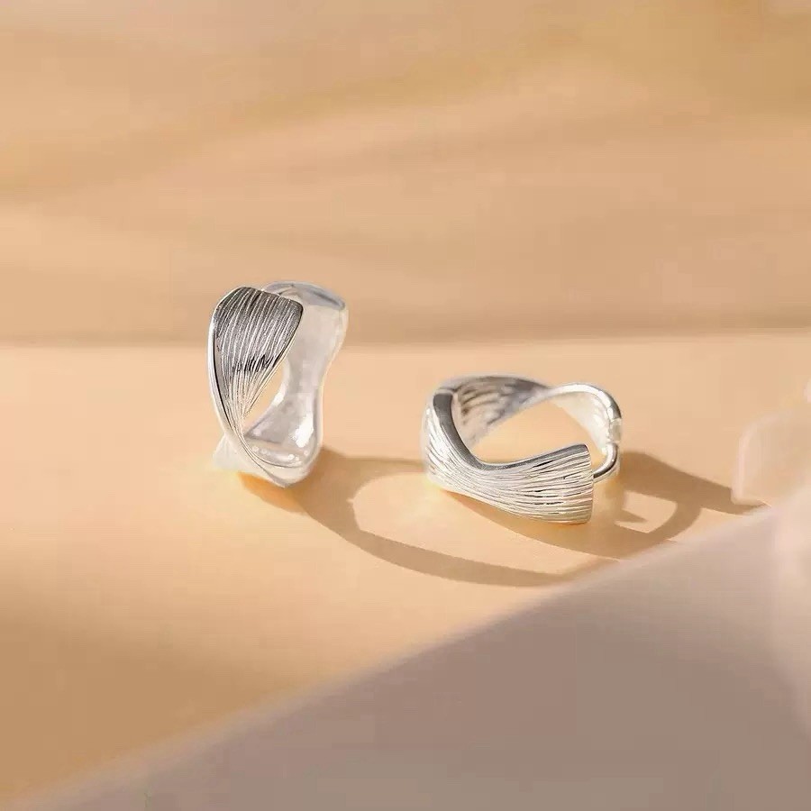 925 Silver Twisted Hoop Earrings Textured Geometric Huggie Earrings 294