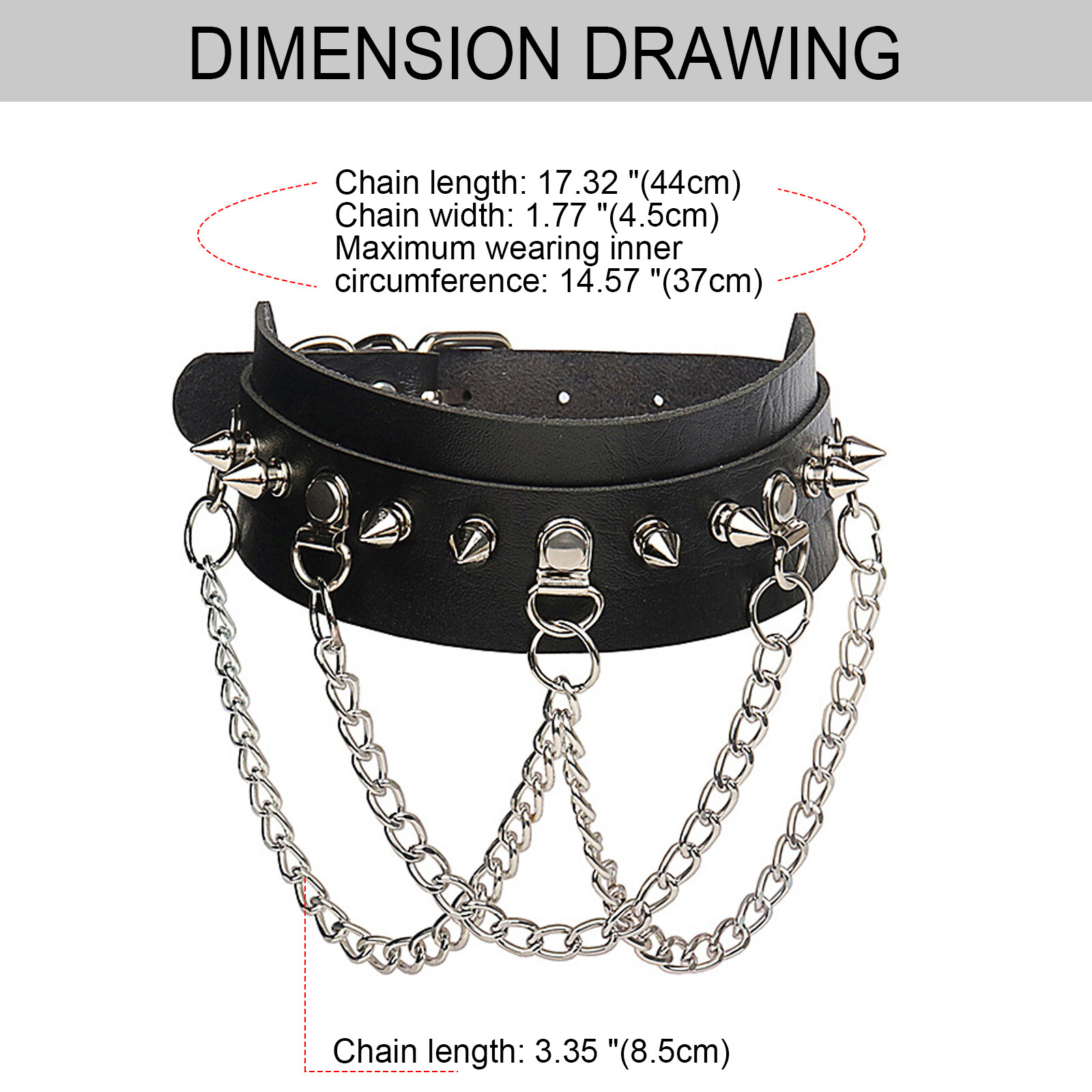 Women Punk Gothic Rivet Wide PU Leather Chain Choker Collar Necklace Adjustable