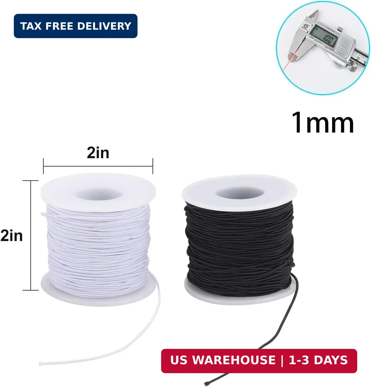 Elastic String for Bracelets, 4 Rolls Black and White Black,