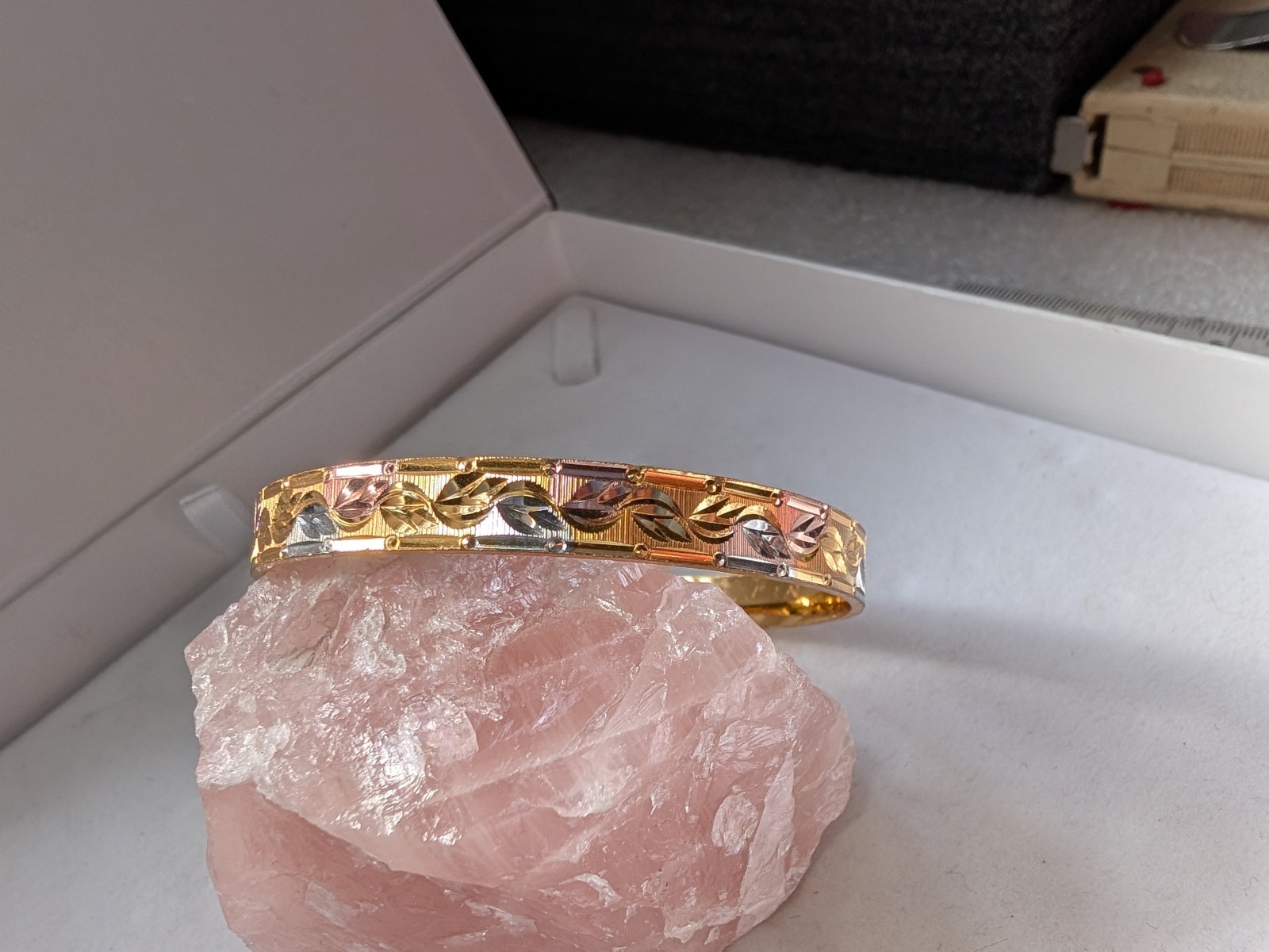 Engraved Rose Gold & Silver Tone Bangle Bracelet 20g Diameter 65mm 7mm W NEW