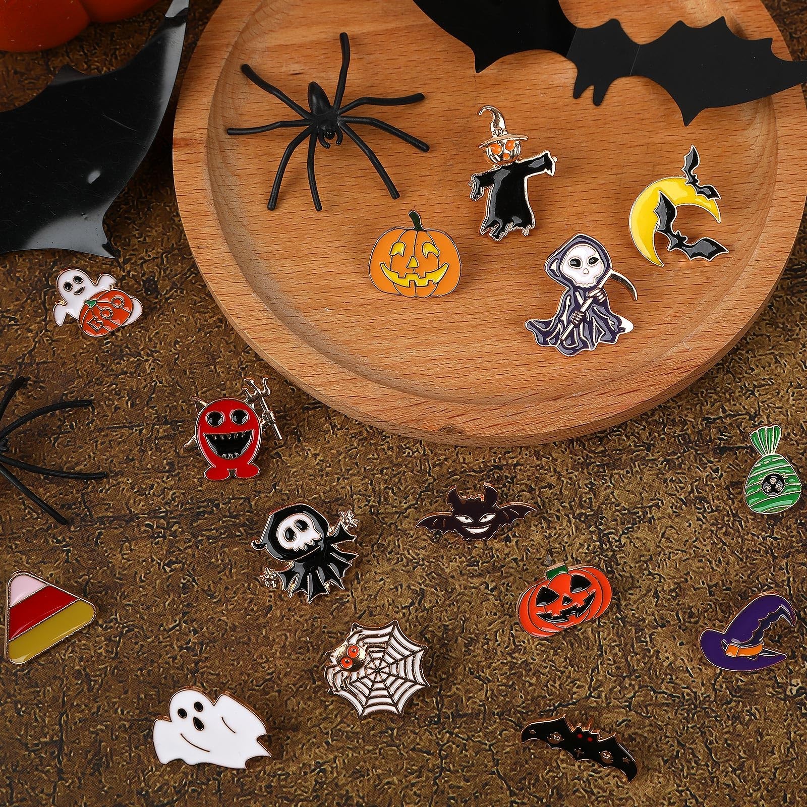 Halloween Pins, Enamel Lapel Assorted Pumpkin Ghost Bat Spider, 30 Style 60Pc