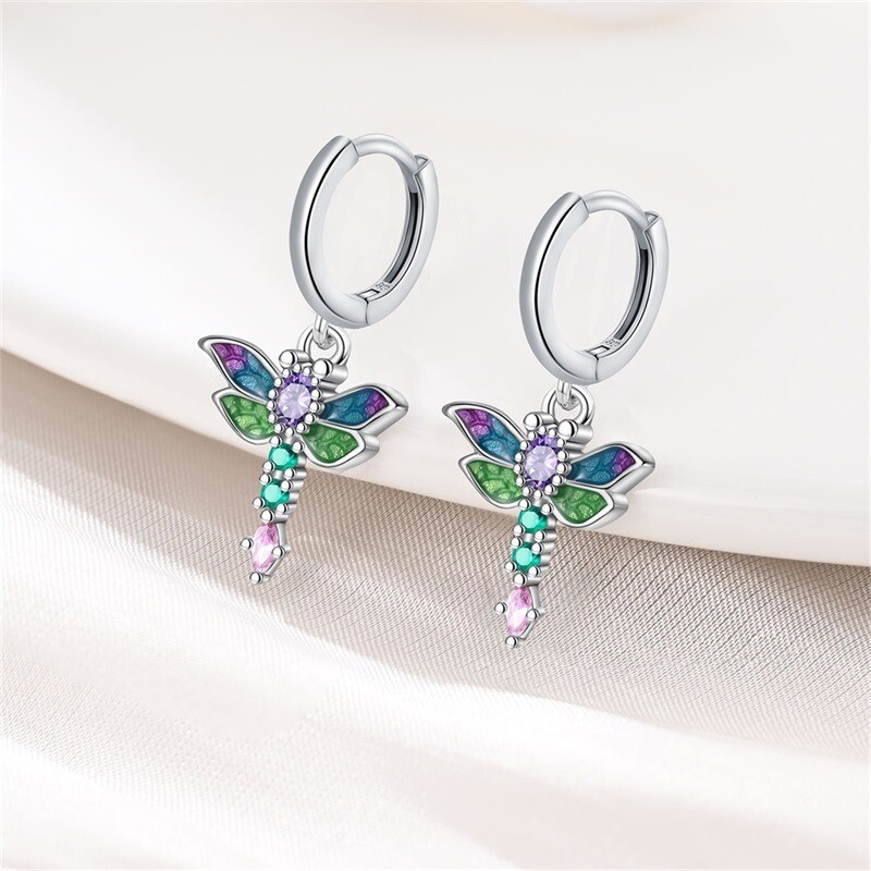KUNSIR 925 Sterling Silver Dragonfly Drop Dangle Earrings For Women Jewelry Gift