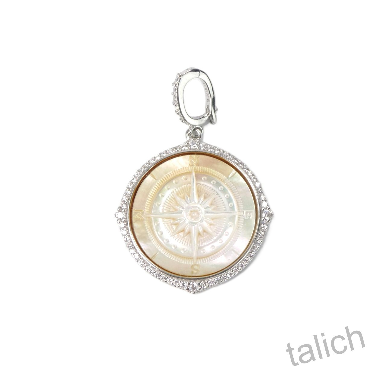 925 Sterling Silver CZ MOP Compass Rose Cameo Pendant North Star Unique Gift