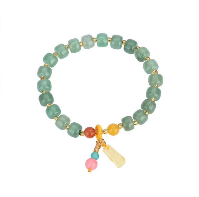 Green Jade Citrine Round Beads Charm Bracelet Healing Chain Dainty Gemstone