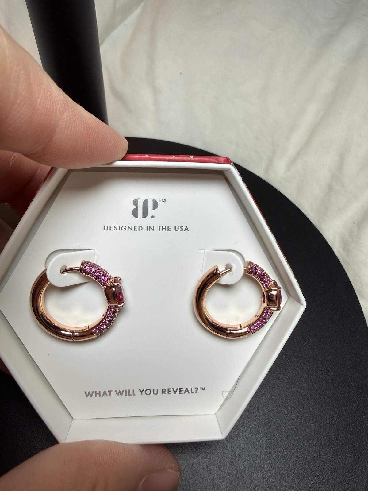 BP Rose Gold Plated Lab-Created Ruby Oval Hinged Huggie Hoop Earrings ER16619