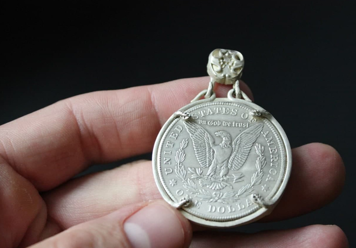 USA Holy Grail Pendant Necklace Removable sword 1921 Silver Gold Mechanic Coin H