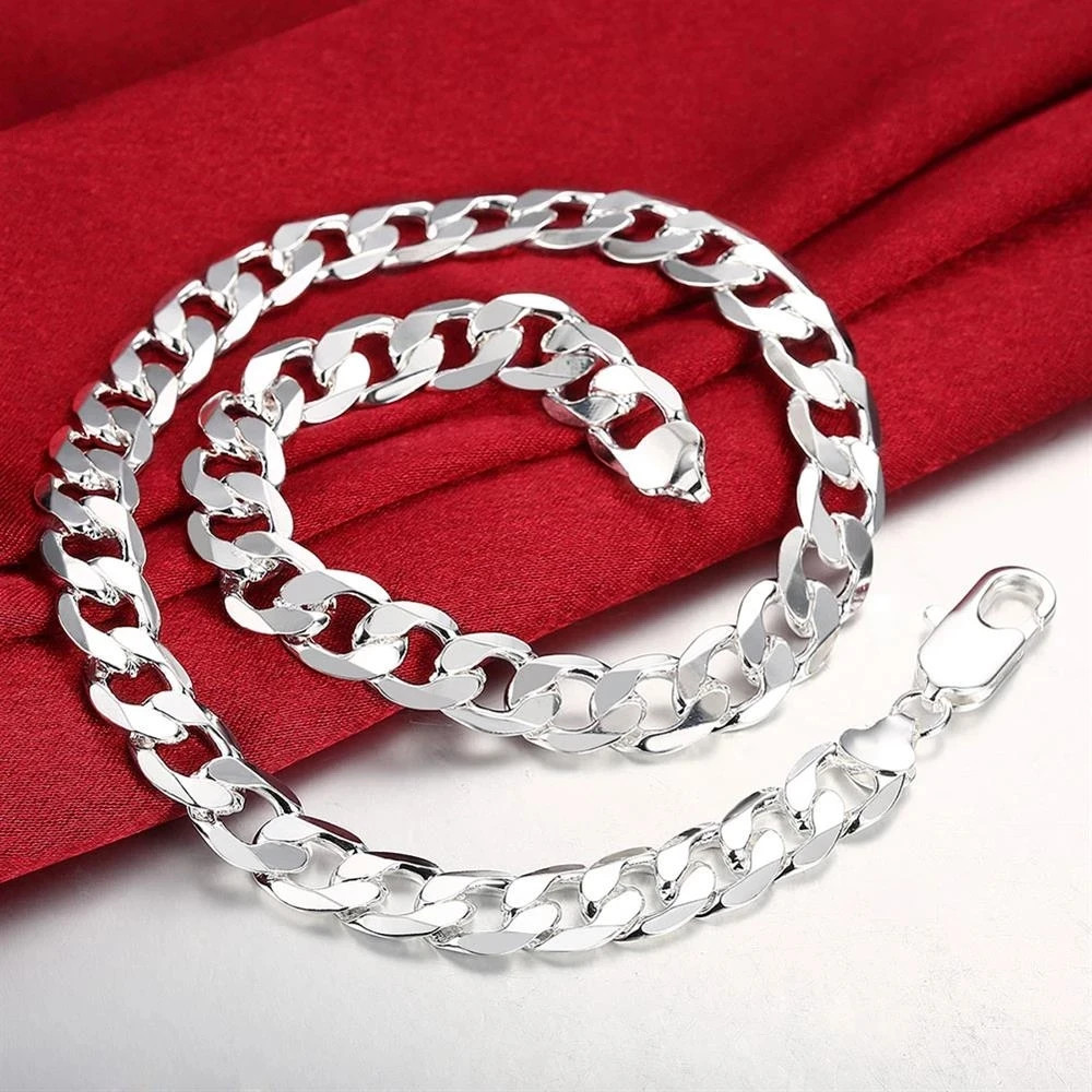 925 sterling Silver necklace for men classic 12MM chain 18-30 inch fine Fashion