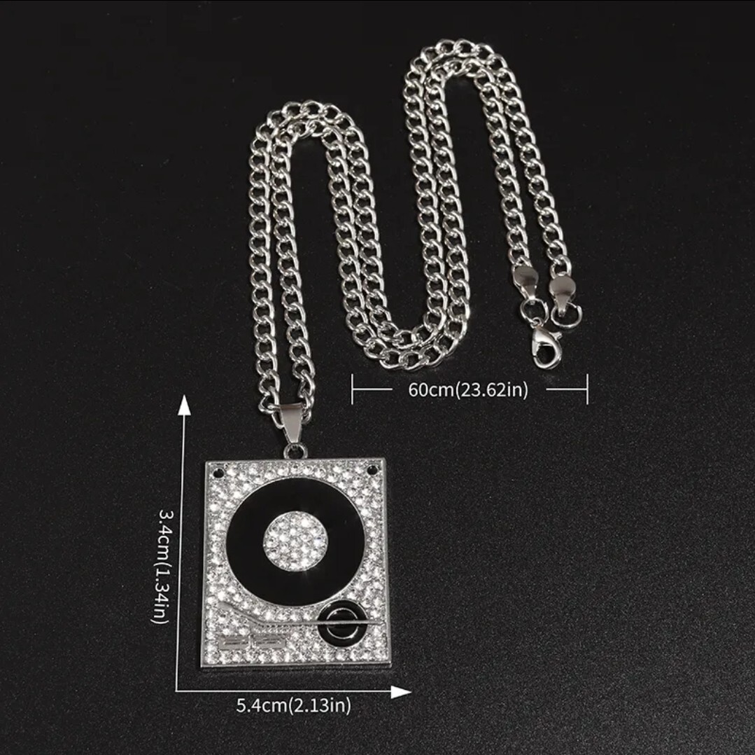 Men’s Hip Hop Fashion Iced DJ Record Bling Necklace 40-5