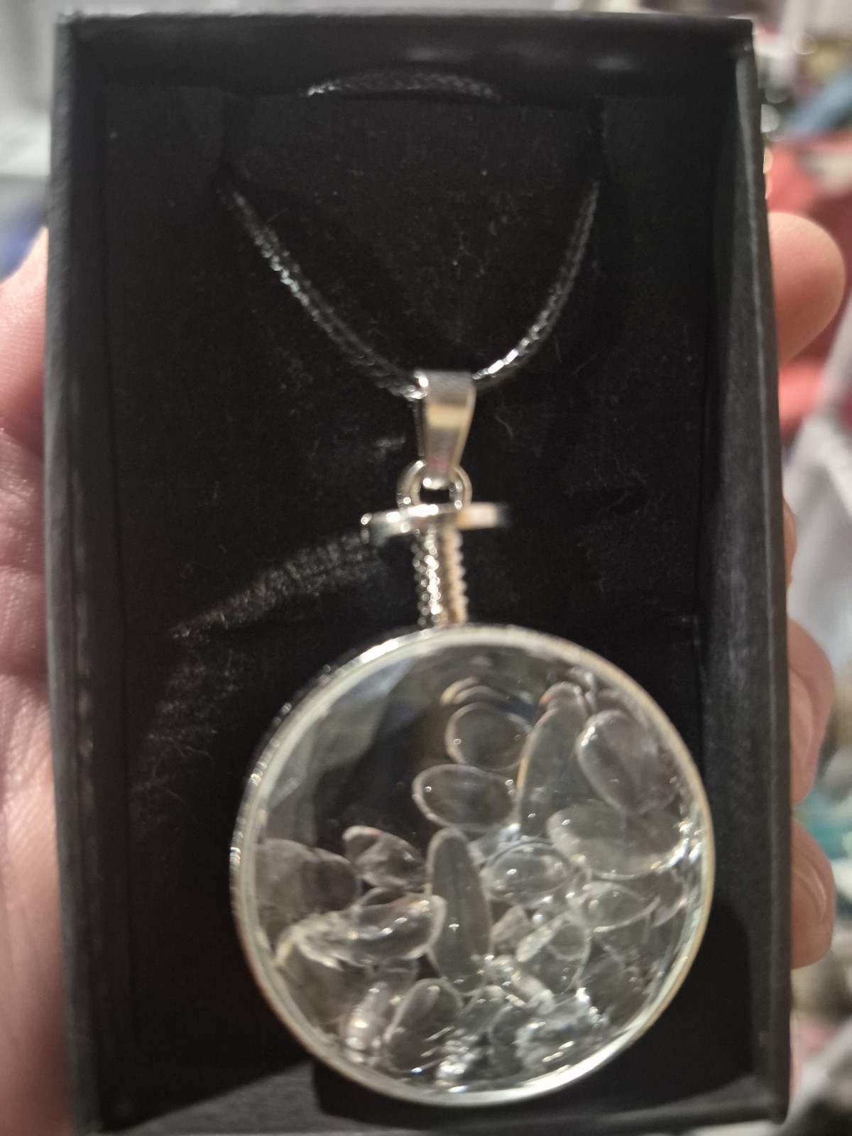 Clear Quartz In A Glass Pendant Necklace