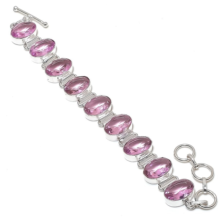 Pink Kunzite Gemstone Bracelet Oval Shape Handmade Adjustable Chain Jewelry 8″