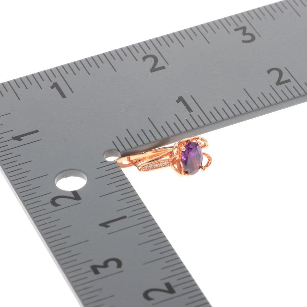 Rose Gold Tone Alloy Metal English Lock Cubic Zirconia Stud Earrings XPE1665-PUR