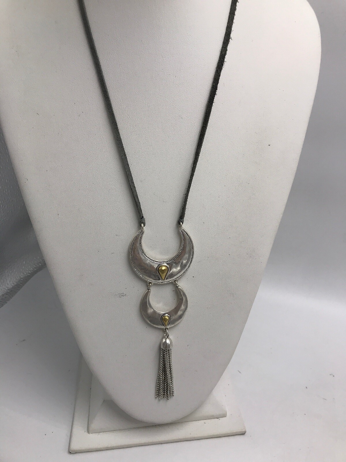 $35 Lucky Brand fringe pendant two tone necklace #229