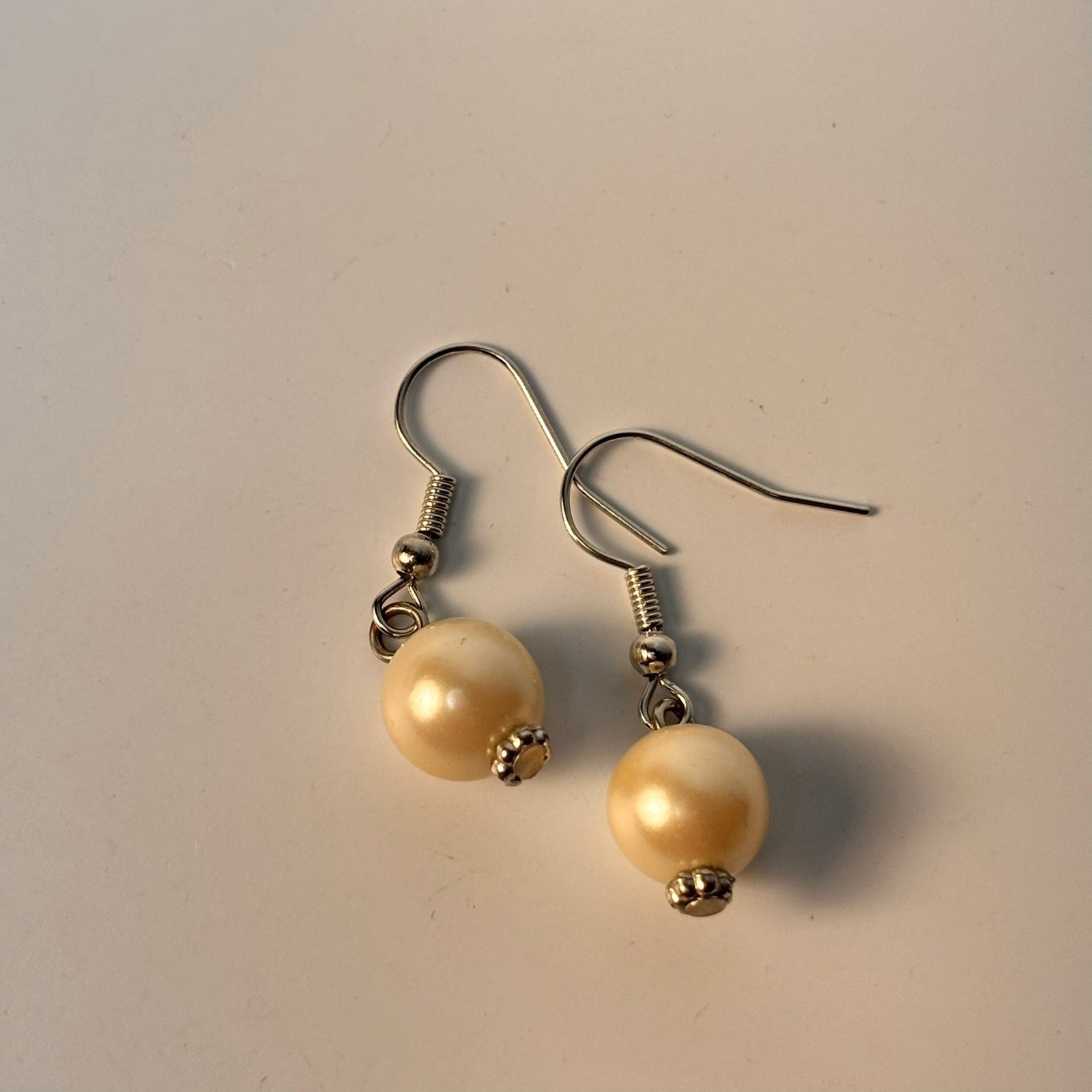 Faux Pearl Drop Earrings Cream Silver Tone Fishhook Dangle Classic Jewelry