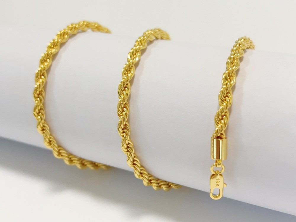 18K Yellow Gold Diamond Cut Rope Chain 5mm NecKlace Mens Womens 26″