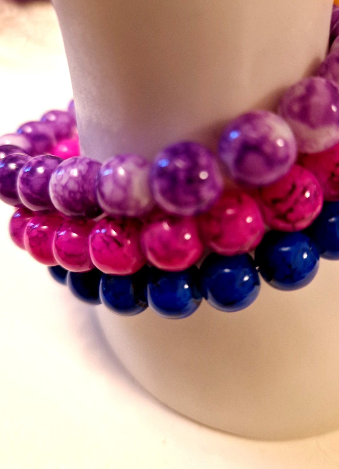 18cm drawbench marbled effect glass bead stretch bracelet, choose colour, gift