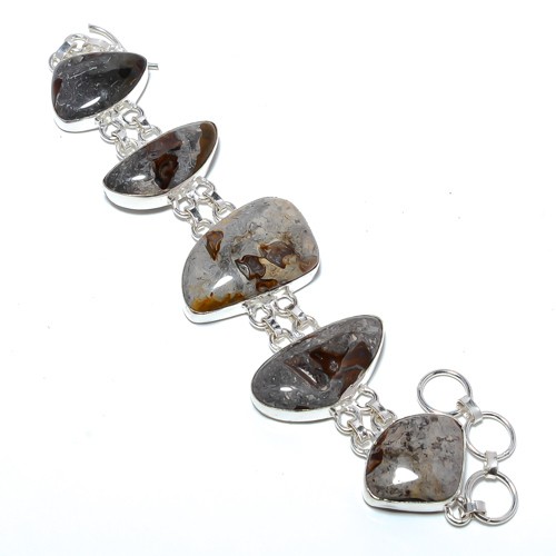 Natural Calcite Handmade Silver Plated Jewelry Link Bracelet 7.99″ T42