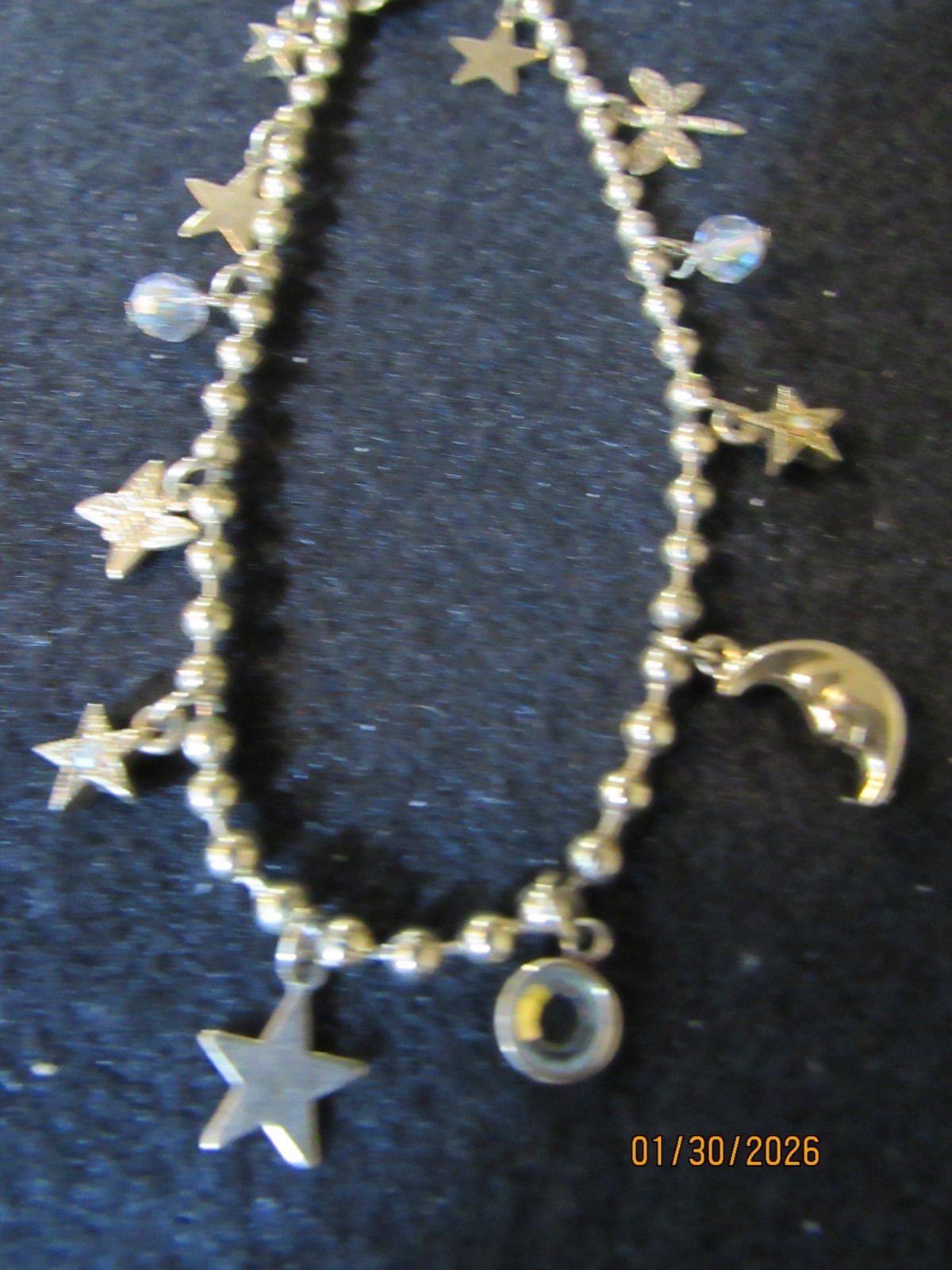 KIRKS FOLLY GOLD TONE CELESTIAL MOON & STARS ANKLE BRACELET 9-10″