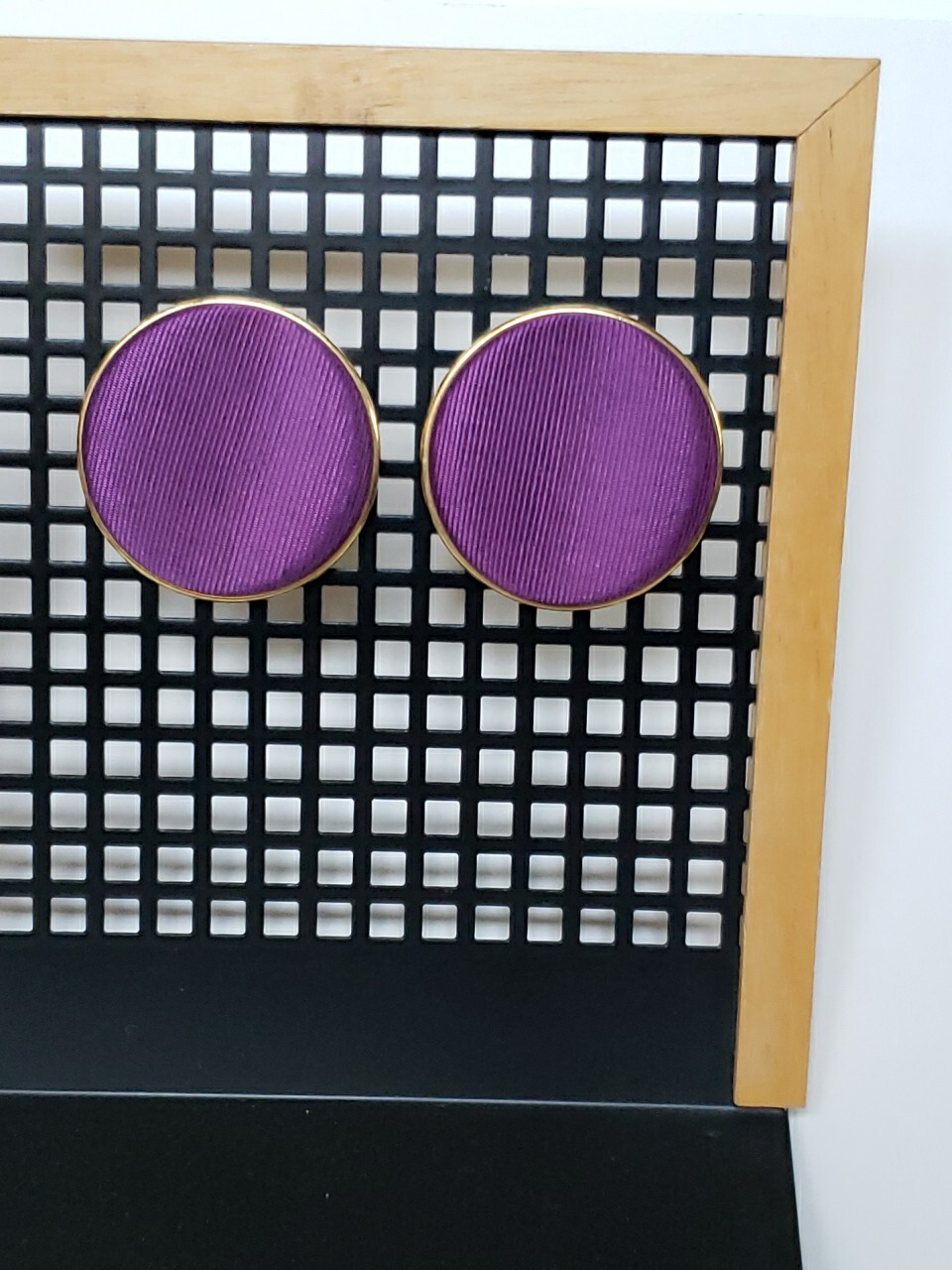 Vintage 80s 90s Earrings Round Statement 1 5/8 In Pierced Purple Fabric